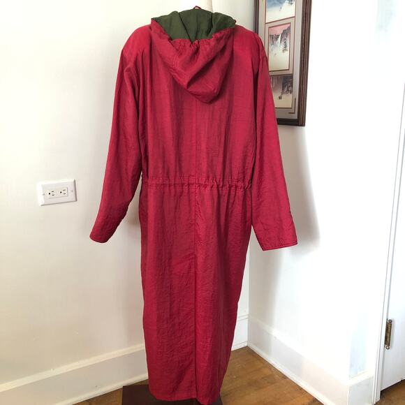 VTG Eddie Bauer Long Hooded Raincoat SP Red Green Nylon 90s Gorpcore Preppy - Picture 7 of 14